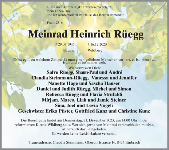 Traueranzeige von Meinrad Heinrich Rüegg von ZO solo