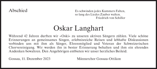 Traueranzeige von Oskar Langhart von AvU