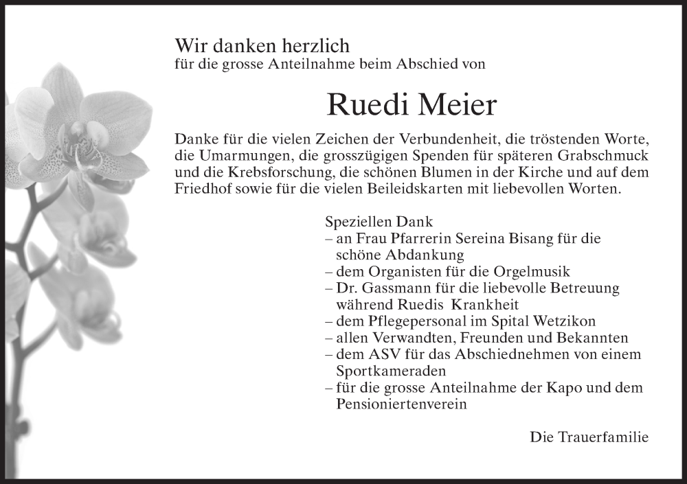  Traueranzeige für Ruedi Meier vom 20.12.2023 aus AvU