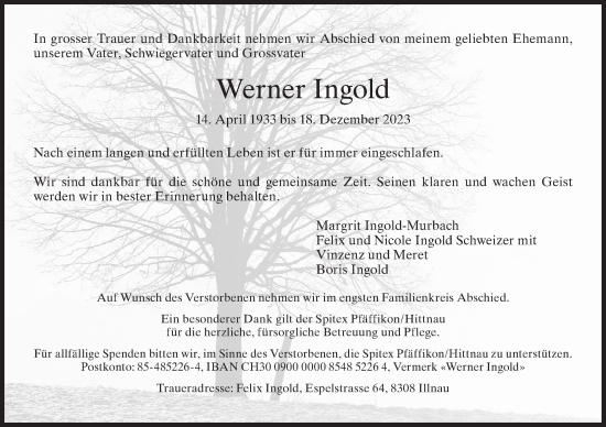 Traueranzeige von Werner Ingold von ZO solo