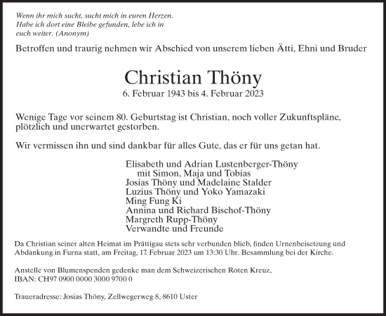 Traueranzeige von Christian Thöny von AvU