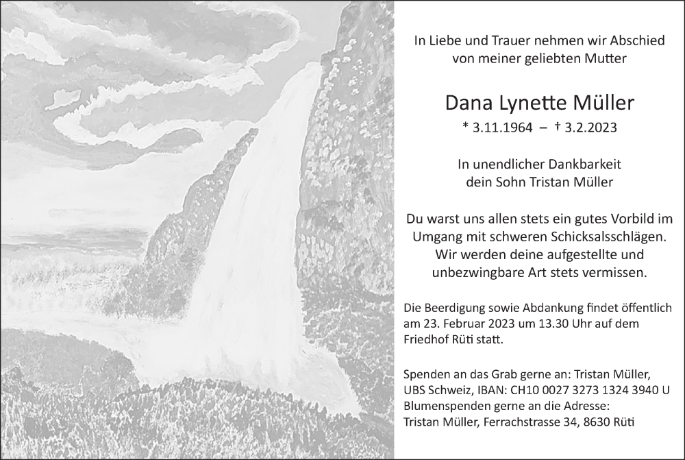  Traueranzeige für Dana Lynette Müller vom 15.02.2023 aus AvU