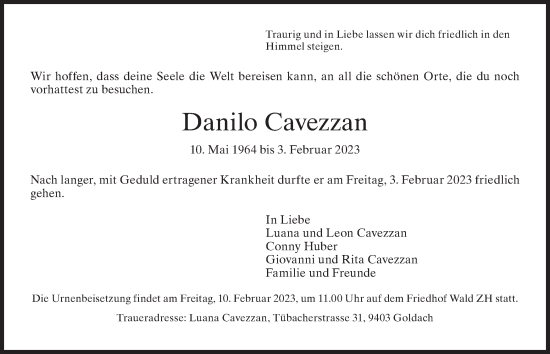 Traueranzeige von Danilo Cavezzan von AvU