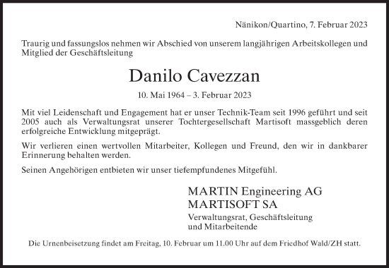 Traueranzeige von Danilo Cavezzan von AvU