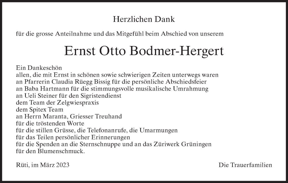  Traueranzeige für Ernst Otto Bodmer-Hergert vom 01.03.2023 aus AvU