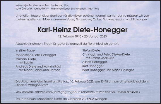 Traueranzeige von Karl-Heinz Diete-Honegger von VO solo