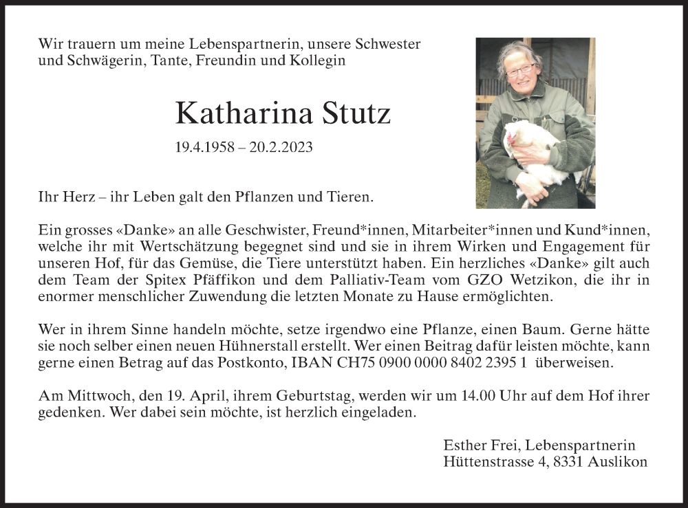  Traueranzeige für Katharina Stutz vom 01.03.2023 aus AvU