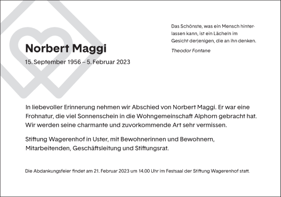 Traueranzeige von Norbert Maggi von ZO solo