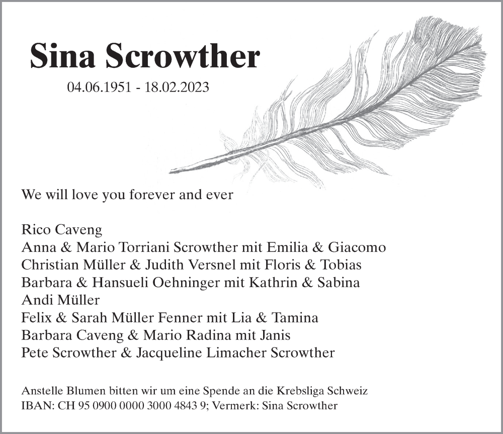  Traueranzeige für Sina Scrowther vom 22.02.2023 aus AvU