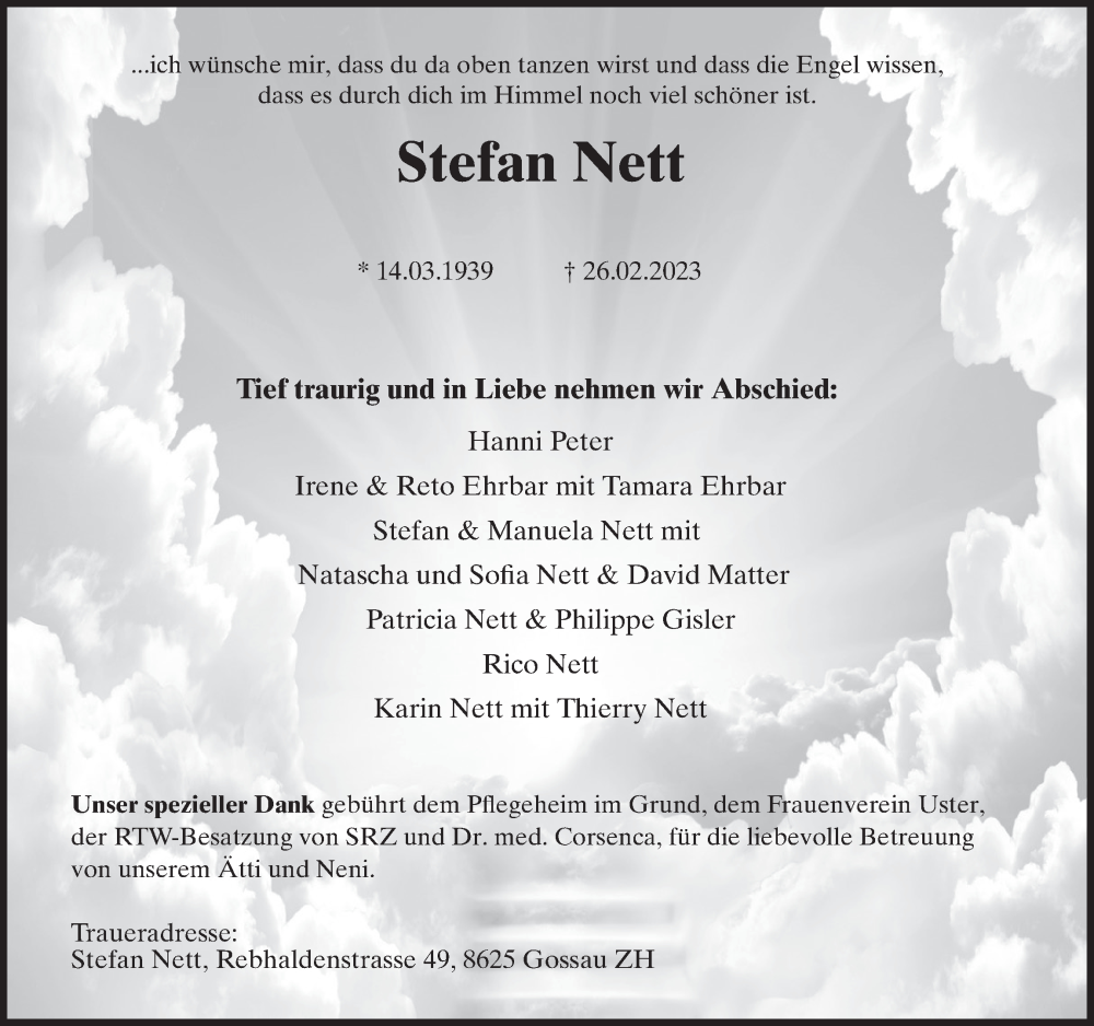  Traueranzeige für Stefan Nett vom 01.03.2023 aus AvU