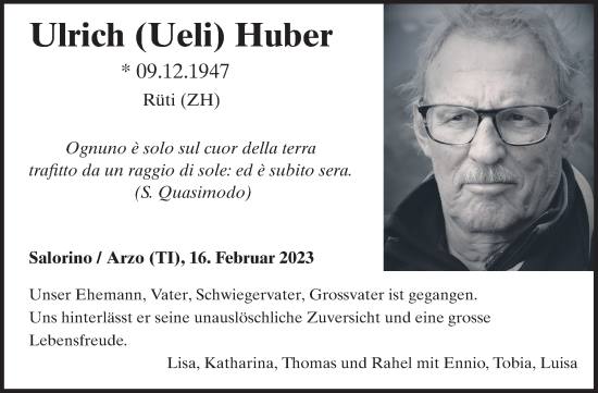 Traueranzeige von Ulrich Huber von AvU