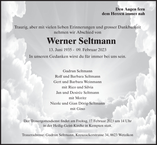 Traueranzeige von Werner Seltmann von AvU