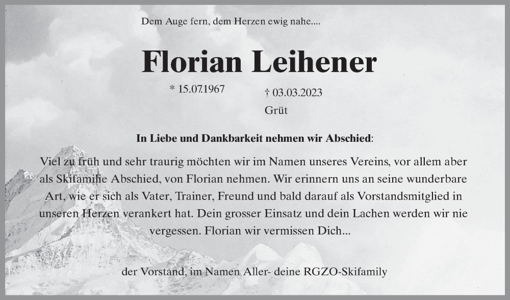  Traueranzeige für Florian Leihener vom 08.03.2023 aus AvU