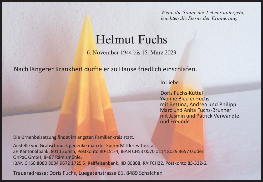  Traueranzeige für Helmut Fuchs vom 22.03.2023 aus AvU