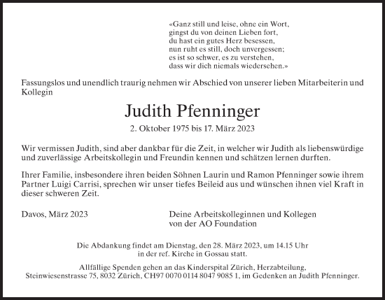 Traueranzeige von Judith Pfenninger von ZO solo