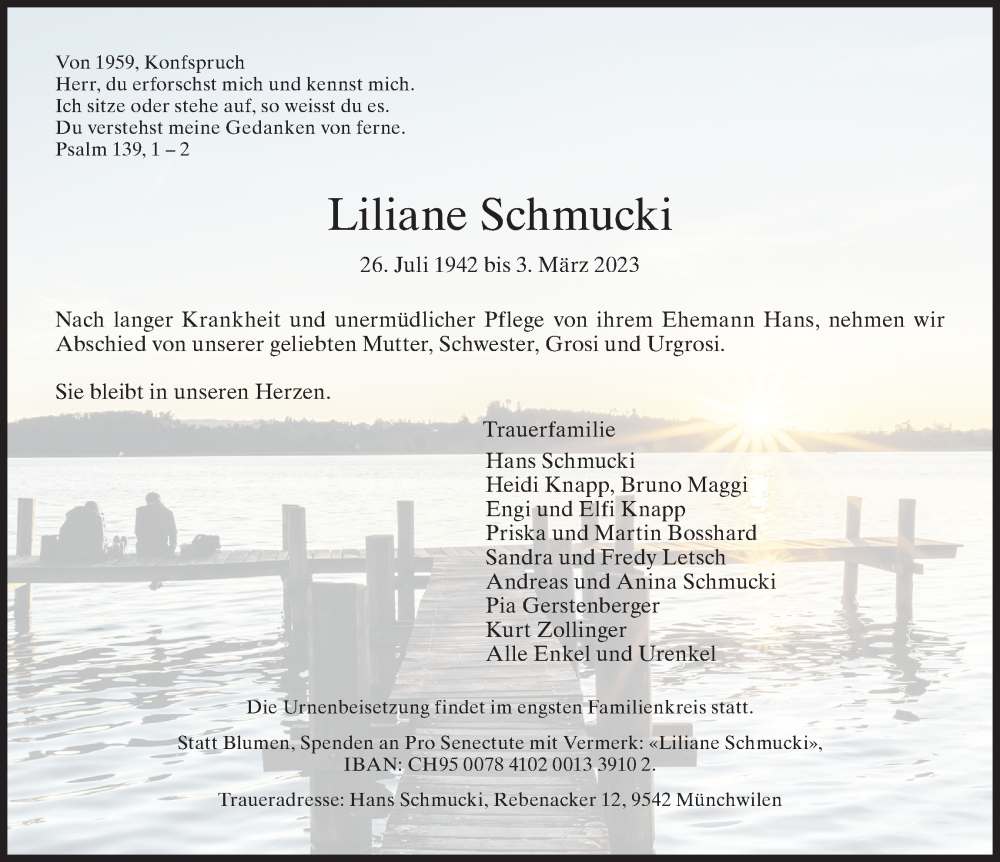  Traueranzeige für Liliane Schmucki vom 08.03.2023 aus AvU