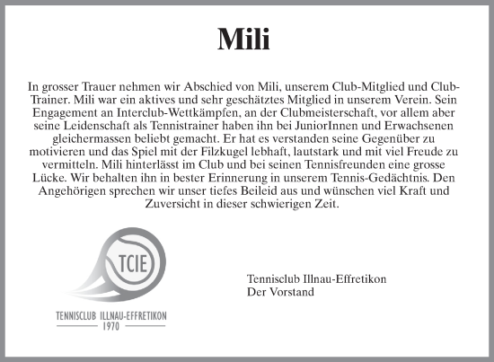 Traueranzeige von Mili  von reg_2