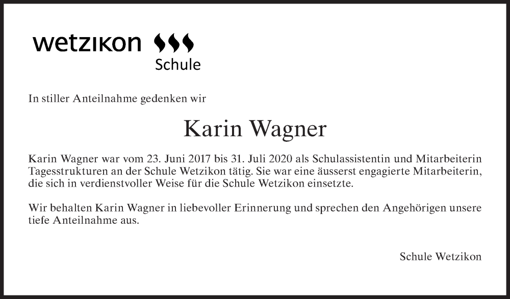  Traueranzeige für Karin Wagner vom 30.05.2023 aus ZO solo