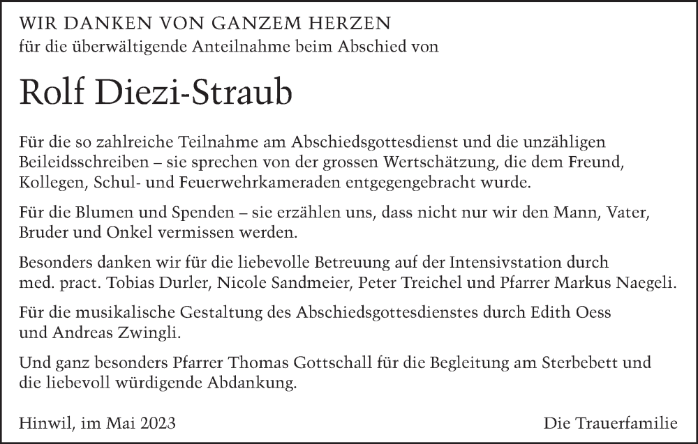  Traueranzeige für Rolf Diezi-Straub vom 10.05.2023 aus AvU
