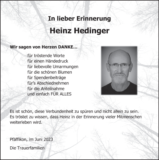 Traueranzeige von Heinz Hedinger von AvU