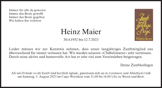 Traueranzeige von Heinz Maier von ZO solo