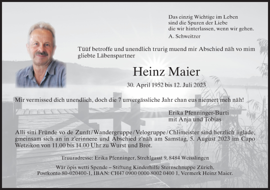 Traueranzeige von Heinz Maier von AvU