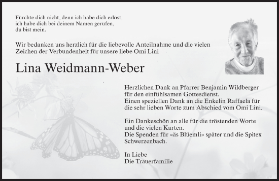Traueranzeige von Lina Weidmann-Weber von AvU