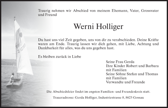 Traueranzeige von Werni Holliger von AvU