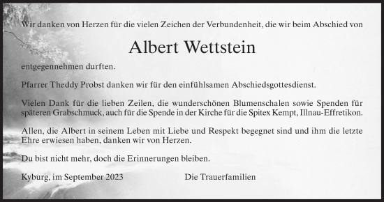 Traueranzeige von Albert Wettstein von ZO solo