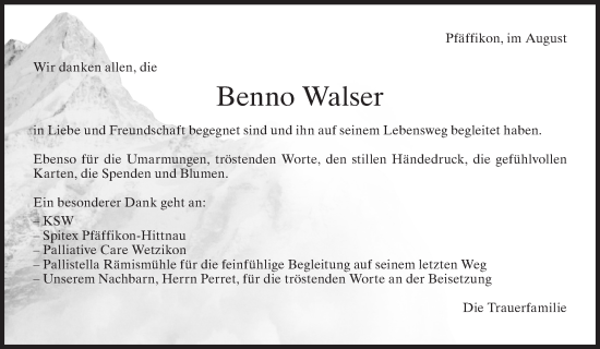 Traueranzeige von Benno Walser von AvU