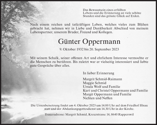 Traueranzeige von Günter Oppermann von ZO solo