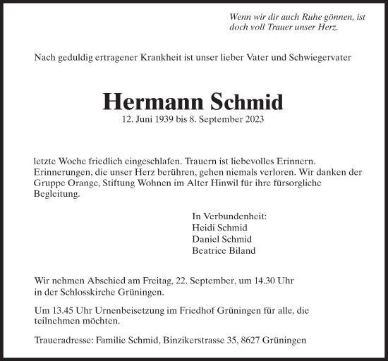 Traueranzeige von Hermann Schmid von AvU