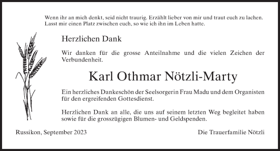Traueranzeige von Karl Othmar Nötzli-Marty von AvU