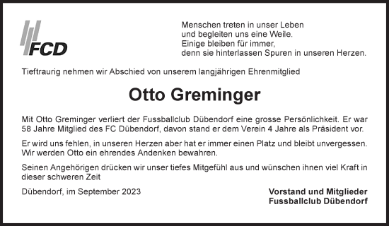 Traueranzeige von Otto Greminger von VO solo