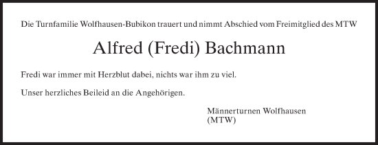 Traueranzeige von Alfred  Bachmann von AvU
