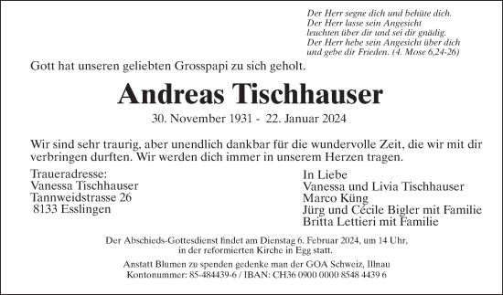Traueranzeige von Andreas Tischhauser von AvU