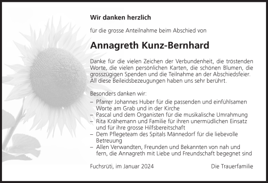 Traueranzeige von Annagreth Kunz-Bernhard von AvU