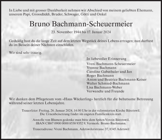 Traueranzeige von Bruno Bachmann-Scheuermeier von AvU