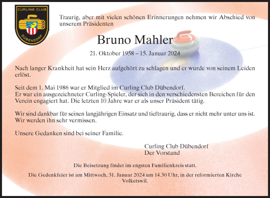 Traueranzeige von Bruno Mahler von GL solo