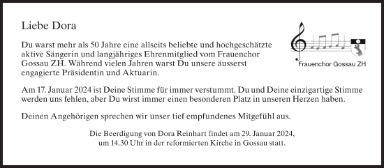 Traueranzeige von Dora  von AvU