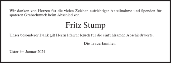 Traueranzeige von Fritz Stump von AvU