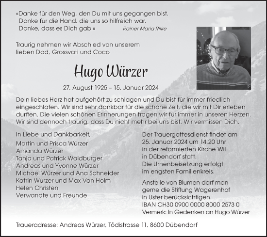 Traueranzeige von Hugo Würzer von VO solo