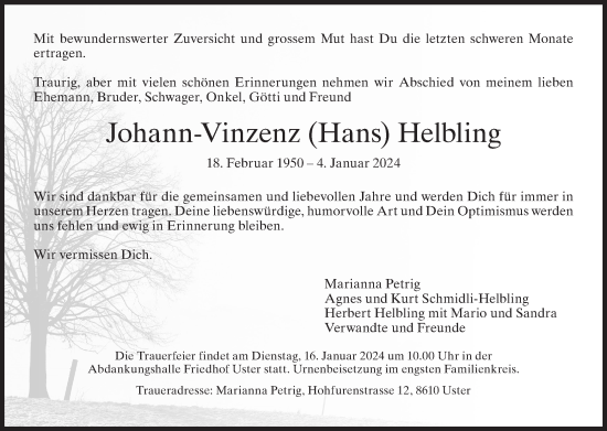 Traueranzeige von Johann-Vinzenz Helbling von AvU