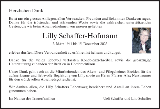 Traueranzeige von Lilly Schaffer-Hofmann von AvU