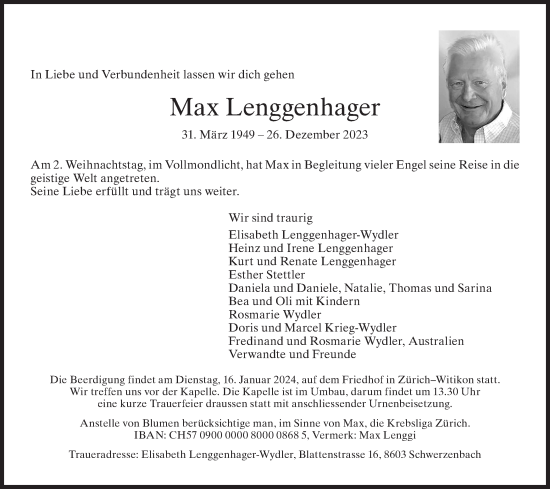 Traueranzeige von Max Lenggenhager von VO solo