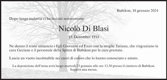 Traueranzeige von Nicolo Di Blasi von AvU