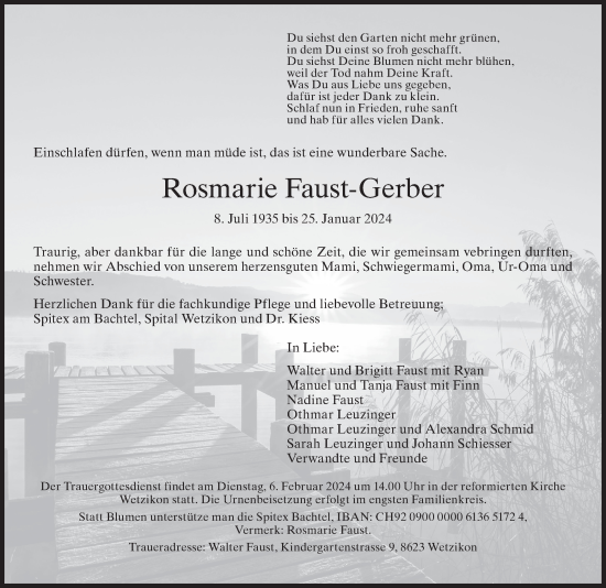 Traueranzeige von Rosmarie Faust-Gerber von AvU