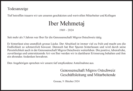 Traueranzeige von Iber Mehmetaj von AvU