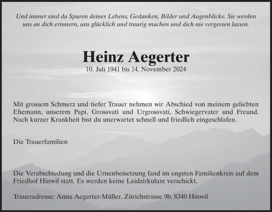 Traueranzeige von Heinz Aegerter von AvU