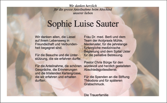 Traueranzeige von Sophie Luise Sauter von AvU